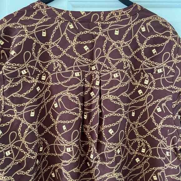 Marc New York Women's Brown Gold Chain Print Button Up Sleeve Blouse Top, Size M - Picture 11 of 11